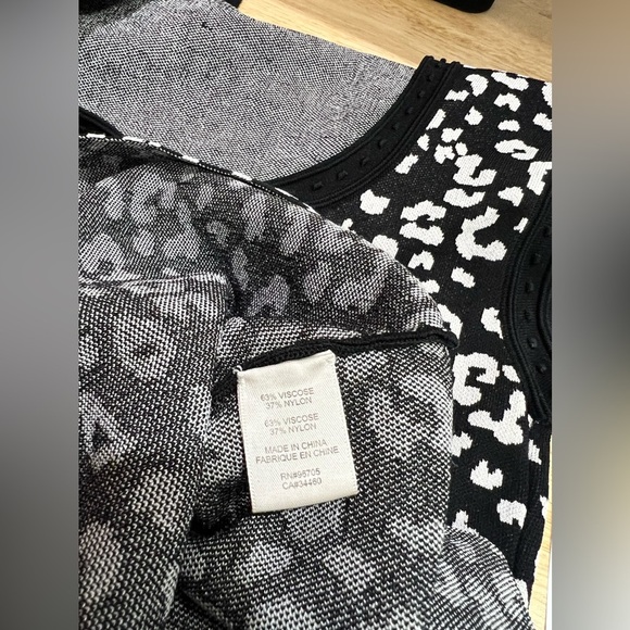 Rebecca Taylor Revolve Leopard Stretch Knit Black White Sweater Dress Aline - Picture 10 of 11